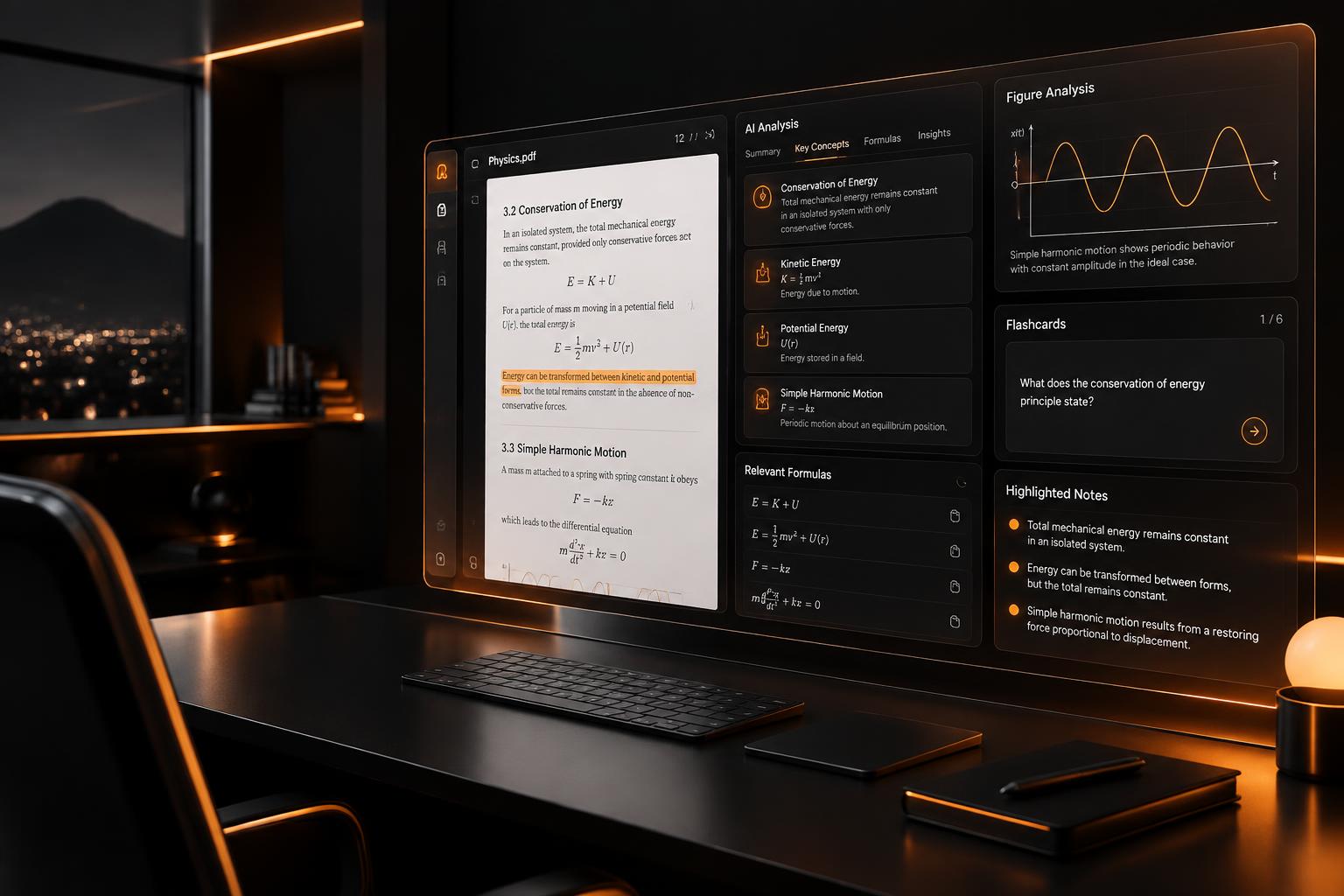 Interface futurista da StorM AI analisando materiais de estudo